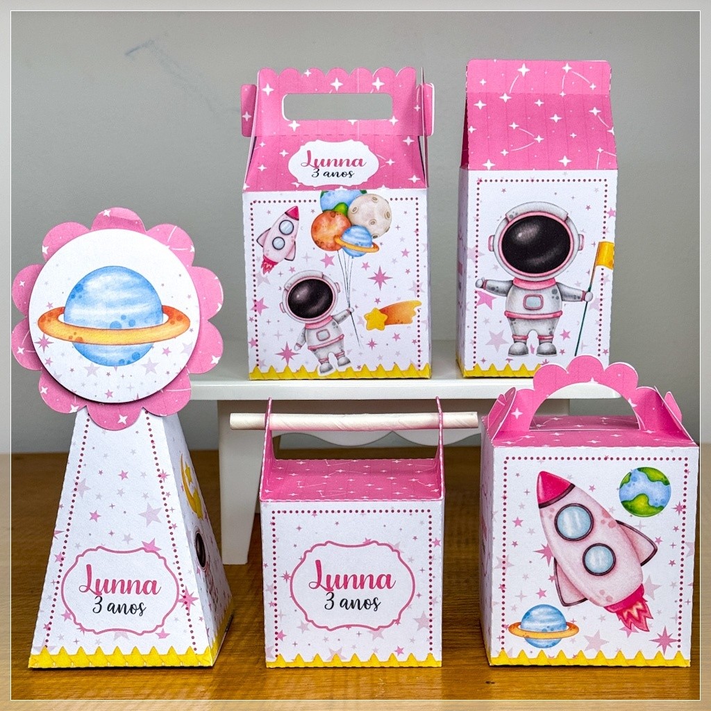 KIT FESTA ASTRONAUTA (MENINA ) -PEGUE MONTE - LEMBRANCINHAS INFANTIL - CAIXINHAS PERSONALIZADAS