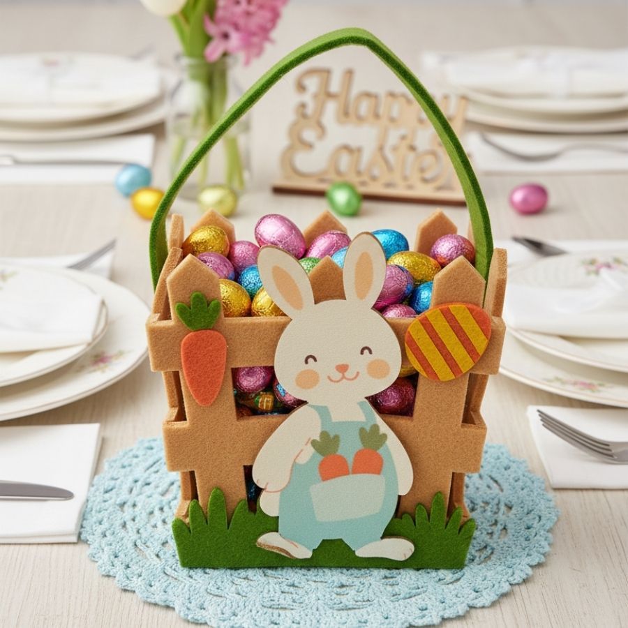 Cesta em Feltro de Páscoa - Coelhinho com Cenoura - 12x10,5cm  - 1 unidade - Rizzo em Oferta na Shopee