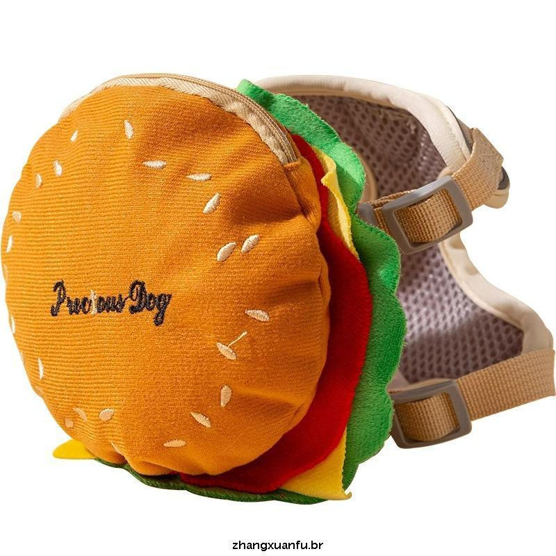 Mochila Para Cachorro Arnês Hambúrguer Transportador Fofo Lanche Sela Bolsa Colete Animais De Estimação Com Alça Ajustáv