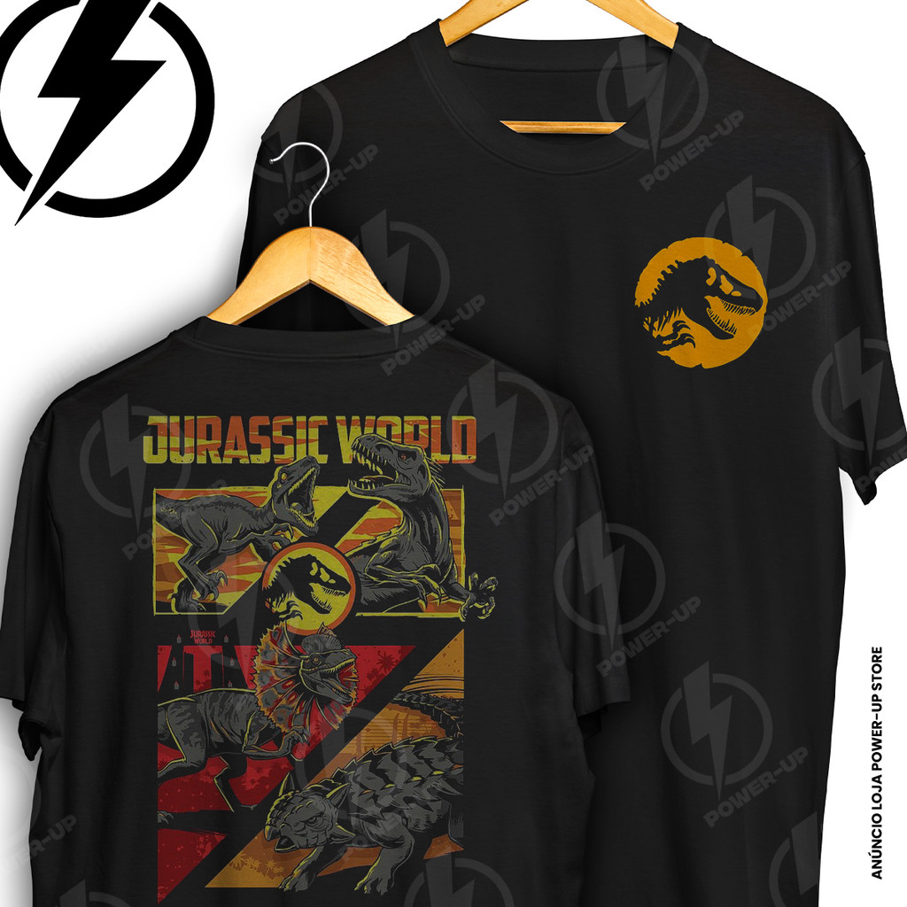Camiseta Jurassic World Dinossauros Parque Jurássico Frente E Verso Blusa Camisa 100% Algodão em Oferta na Shopee