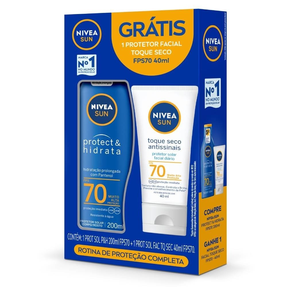 Kit Nivea Sun Protetor Solar Corporal Fps70 200ml + Facial Fps70 40ml em Oferta na Shopee