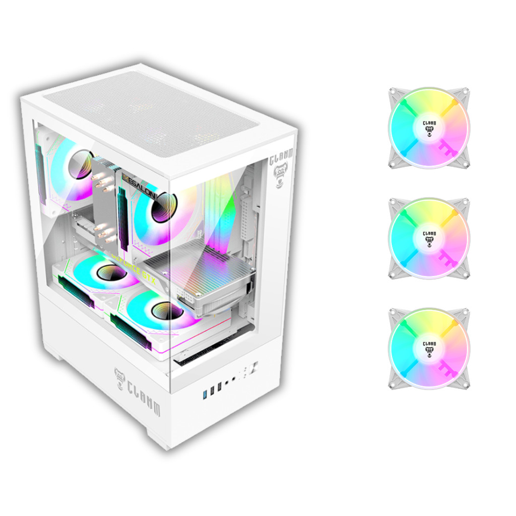 Gabinete Gamer Snow Megalon Vidro + 3 Fans Branca ARGB Clanm