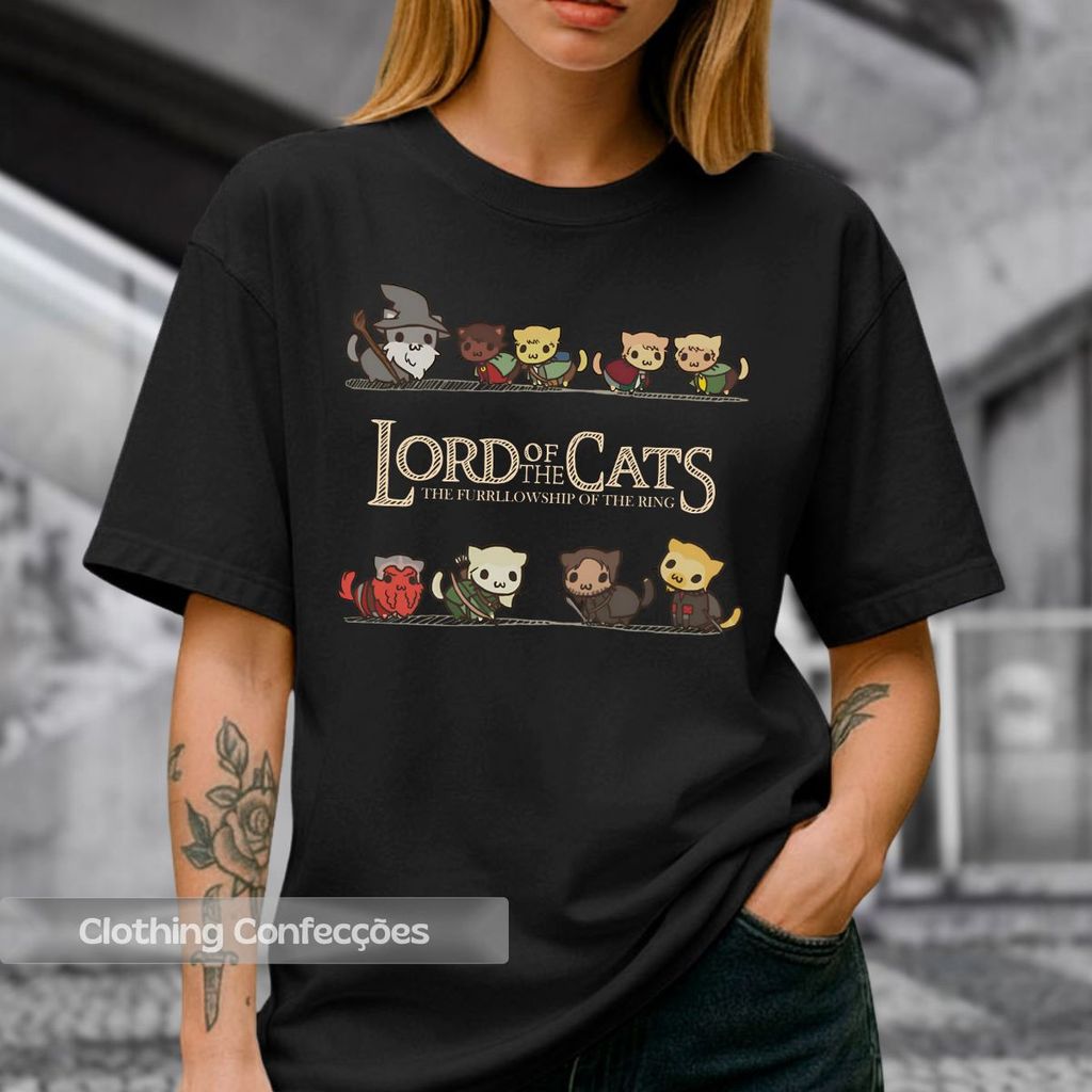 Camiseta Gatos Lord Of The Cats Filme Lord Rings Senhor Tumblr Anéis Fantasia Aesthetic Blusa Unissex 100% Algodão