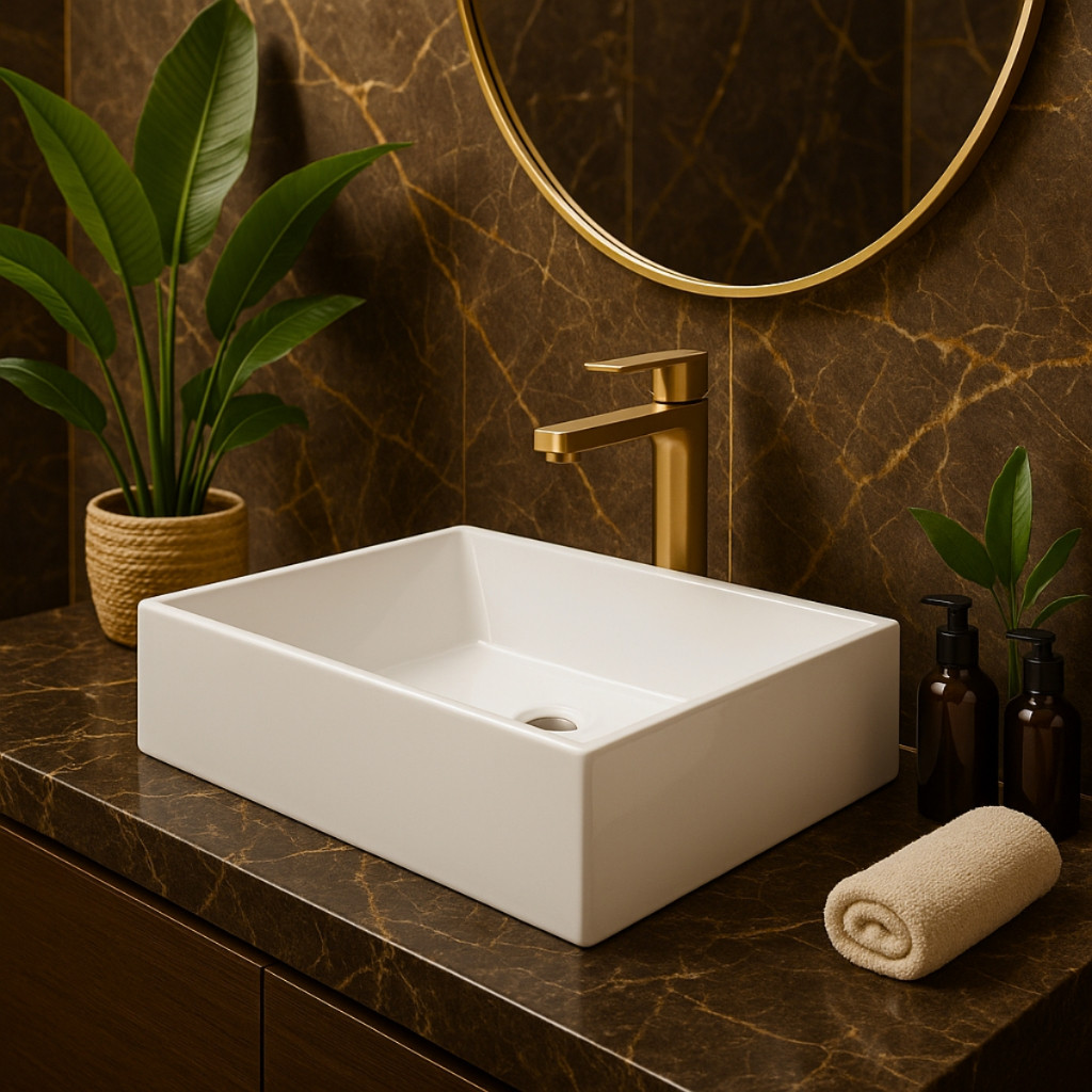 *PROMOÇÃO* Pia de Banheiro Cuba de Sobrepor 40cm de Apoio Lavatório Retangular Mármore Lavabo Branca em Oferta na Shopee