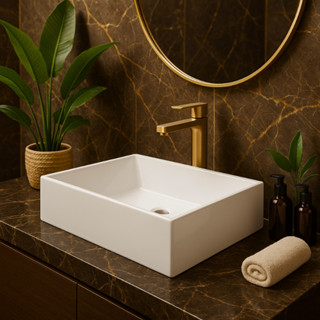 *PROMOÇÃO* Pia de Banheiro Cuba de Sobrepor 40cm de Apoio Lavatório Retangular Mármore Lavabo Branca em Oferta na Shopee