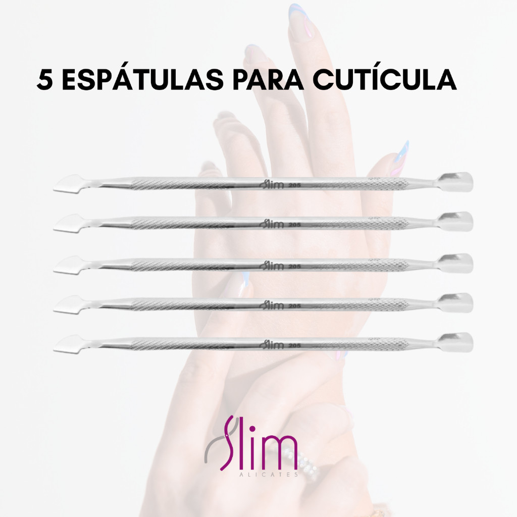 Kit 5 Espátulas para Cutícula - N° 205 - Manicure e Podologia / Precisão e Controle Superior - Slim