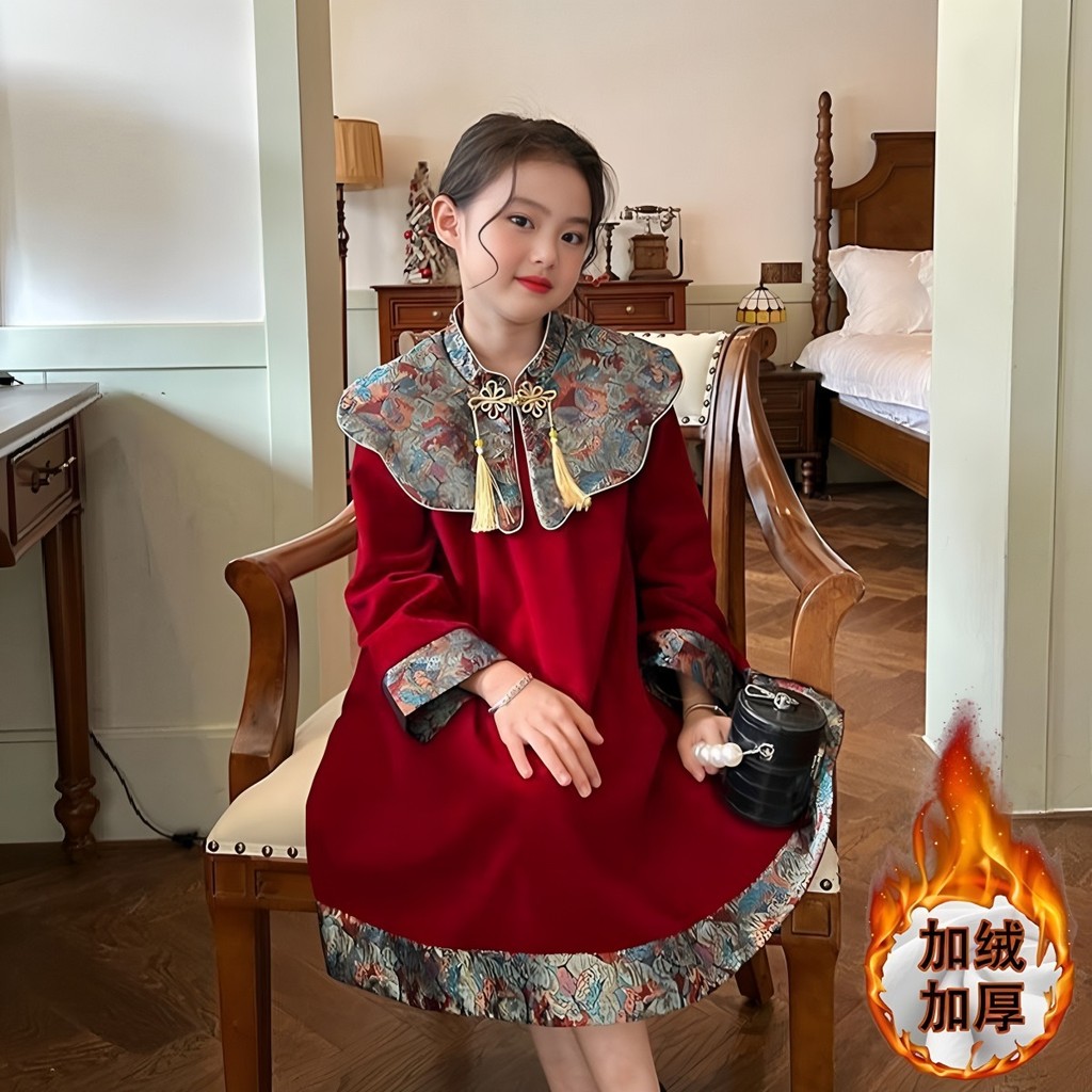 Roupas infantis meninas roupas vestido vermelho vestido de ano novo roupas de inverno novo estilo moda crianças estilo c