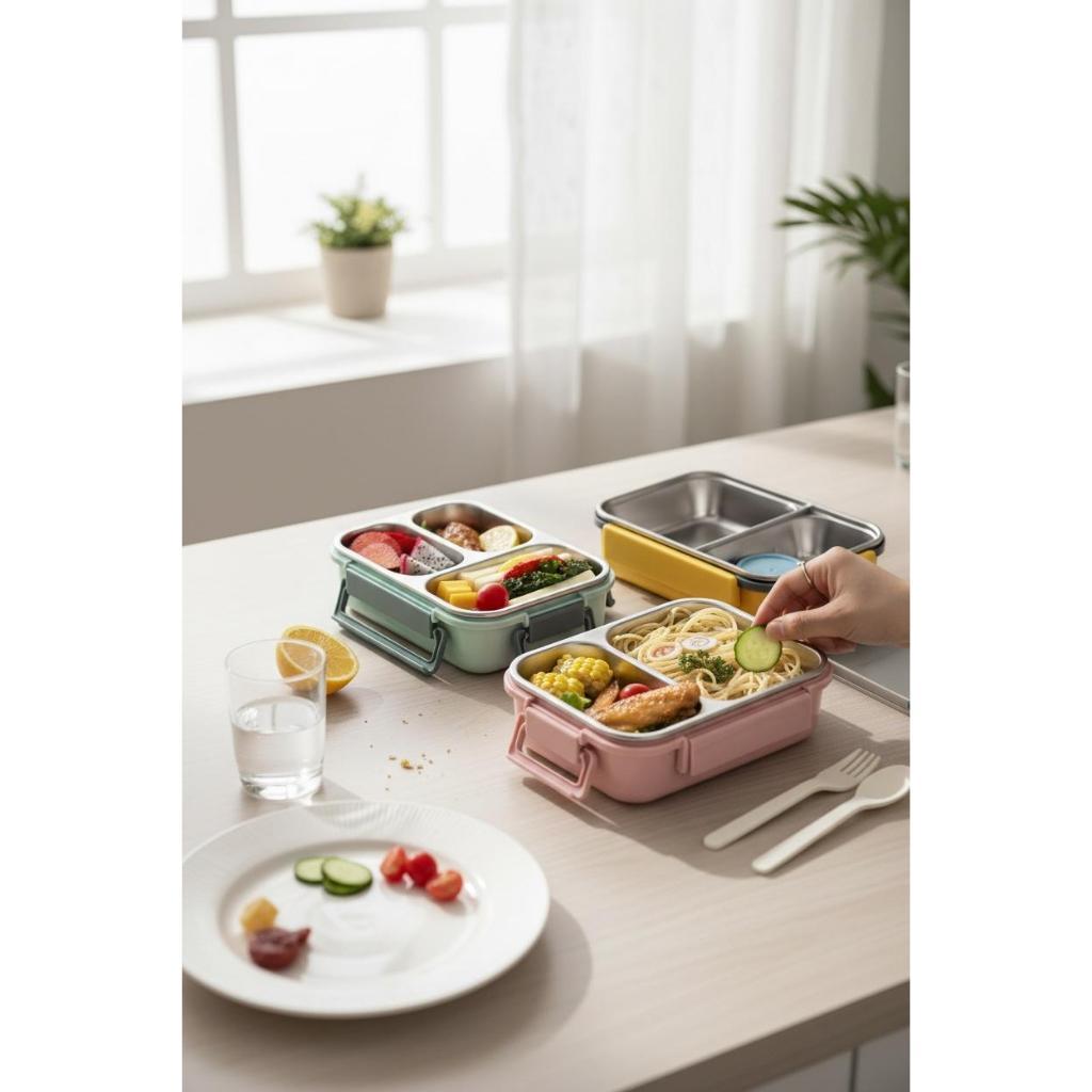 Lancheira Marmita com Divisórias e talheres Aço Inoxidável À Prova De Vazamentos em Oferta na Shopee