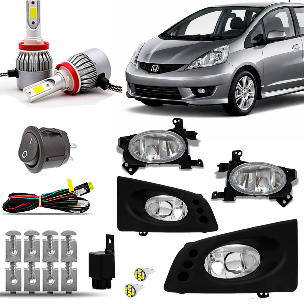 Kit Farol Milha Neblina Auxiliar Farolete Cibie Completo Honda Fit 2009 2010 2011 Botão de Ativação e Super Led 6000K