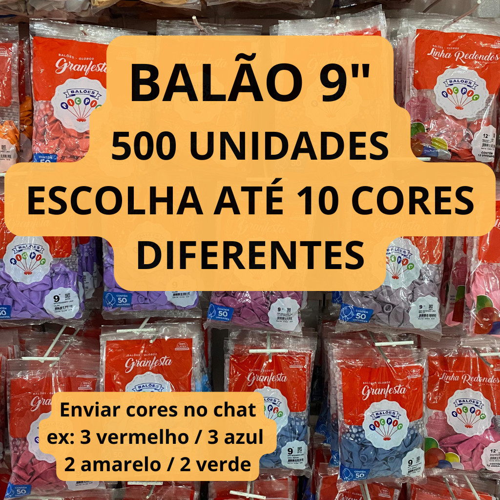 Balão Bexiga para Festa 9 polegadas 500 unidades Redondo Pic Pic 10 Pacotes