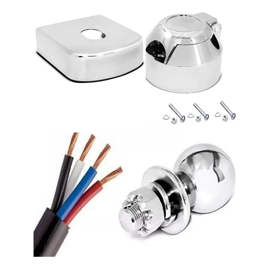 Kit Engate Reboque Rabicho para Bola Aço Capa Aço Inox Tomada Cromada Fio