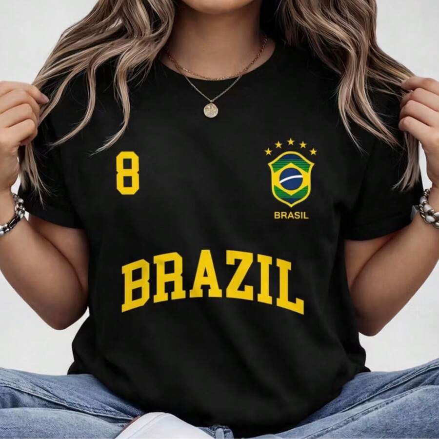 Blusa Feminina Brasil Hexa T-shirt Verão Manga Curta Algodão