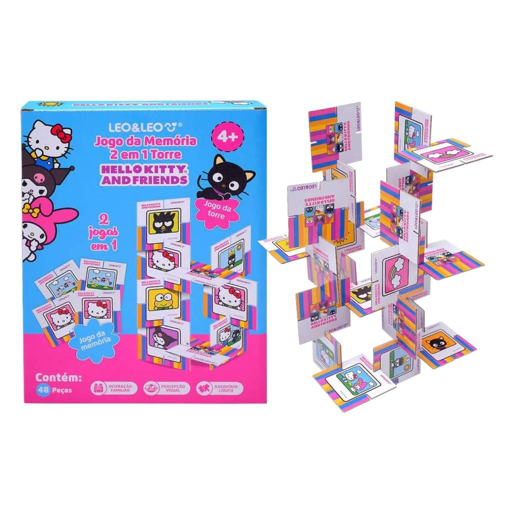Jogo da Memória 2 em 1 Torre Hello Kitty 48 Peças Leo&Leo Leonora - 10656