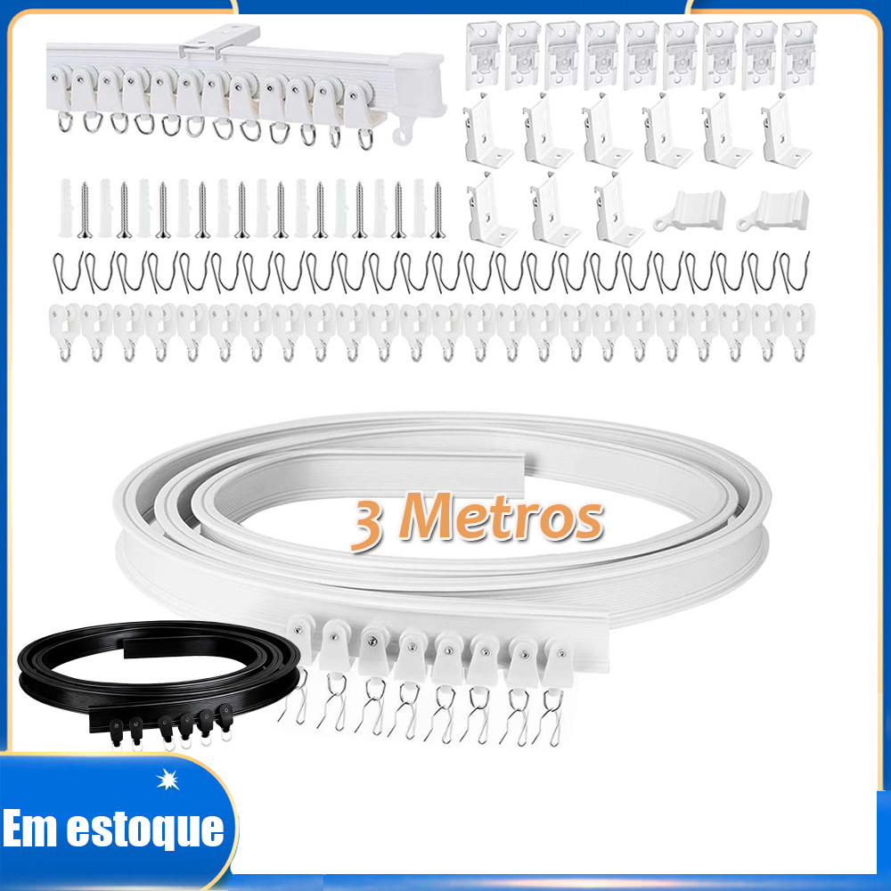 Trilho de cortina de teto dobrável, haste de trilho de teto divisória de quarto, adequada para RV, 3 metros,