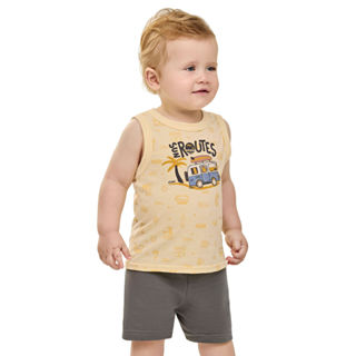 Conjunto Bebê Menino Com Regata Surf e Bermuda Elian Amarelo em Oferta na Shopee