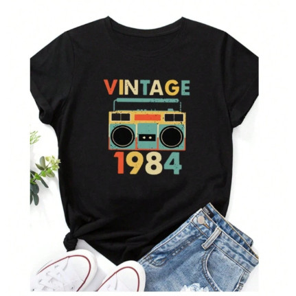 Camiseta Tshirt feminina Algodão Vintage T-shirt Básica Confortável Estampa Estilo Retrô
