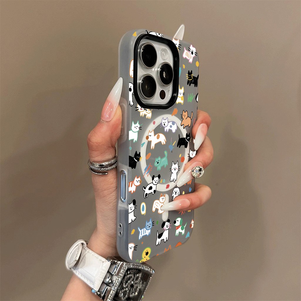 Linhas Gatos e Cães, esquema de cores de geleia, Modelos compatíveis iPhone  11 12 13 14 15 16 17 Pro Max 17AIR