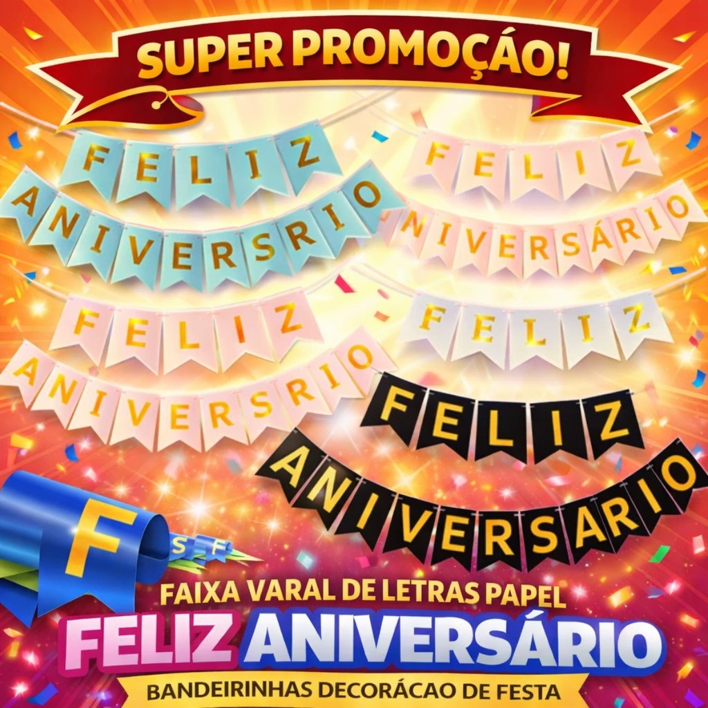 Faixa Varal De Letras Papel Feliz Aniversário Bandeirinhas Decoração De Festa