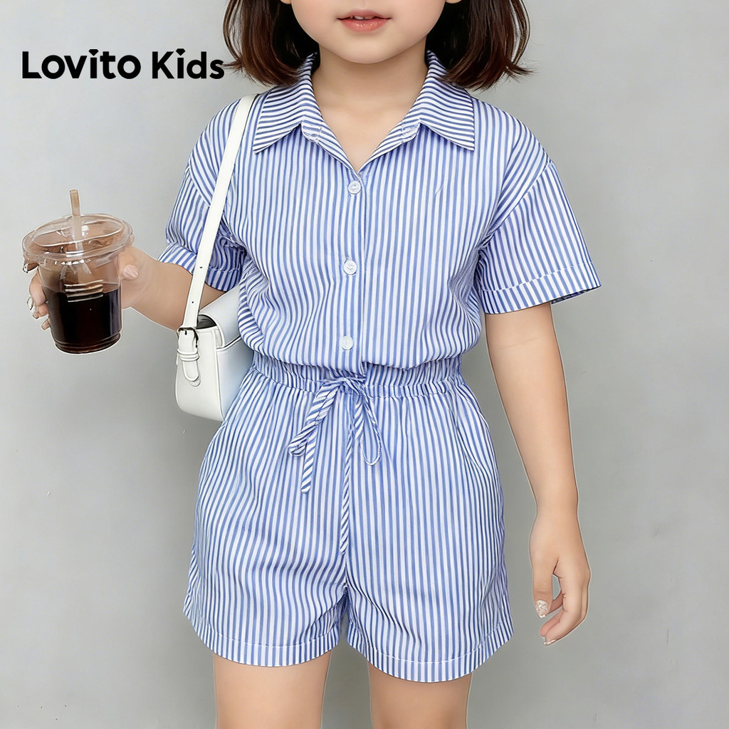 Lovito Kids Elegante Macacão com Botão Primavera/verão Azul para Menina L180LD234 · foto 2