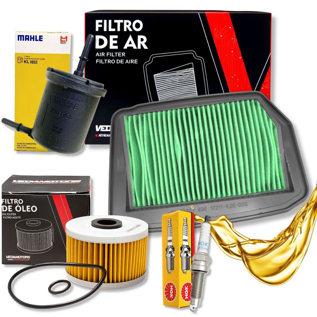 Kit de Filtros + Vela Ngk Cb 300f Twister (Filtro de Óleo + Filtro de Ar + Filtro de Combustível + Vela Ngk)