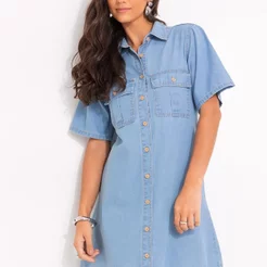 Vestido Em Jeans Leve Jeans Claro Quintess