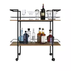 Carrinho Bar PlacaEPonto P1036-MEL Industrial Moderno 2 Prateleiras Preto