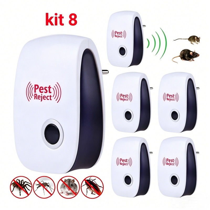 8 kit Repelente Eletrônico Ultrassônico Mosca Pernilongos Baratas Morcegos repele e Espanta Ratos bivolt