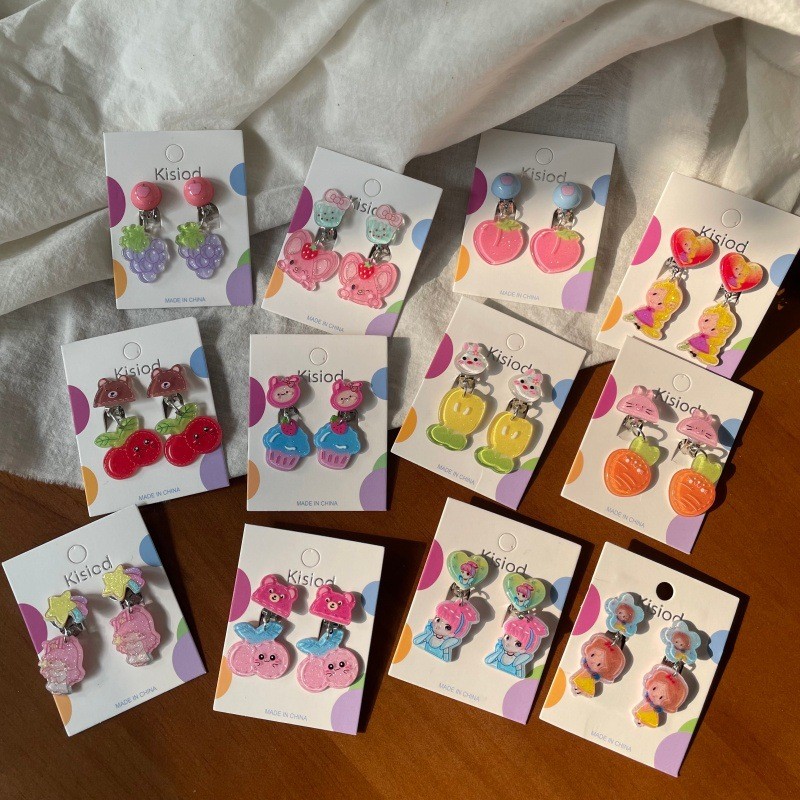 Conjunto de Brincos de Acrílico para Crianças - Brincos Fofos de Desenho Animado Brilhantes Sem Furo, Joias de Princesa