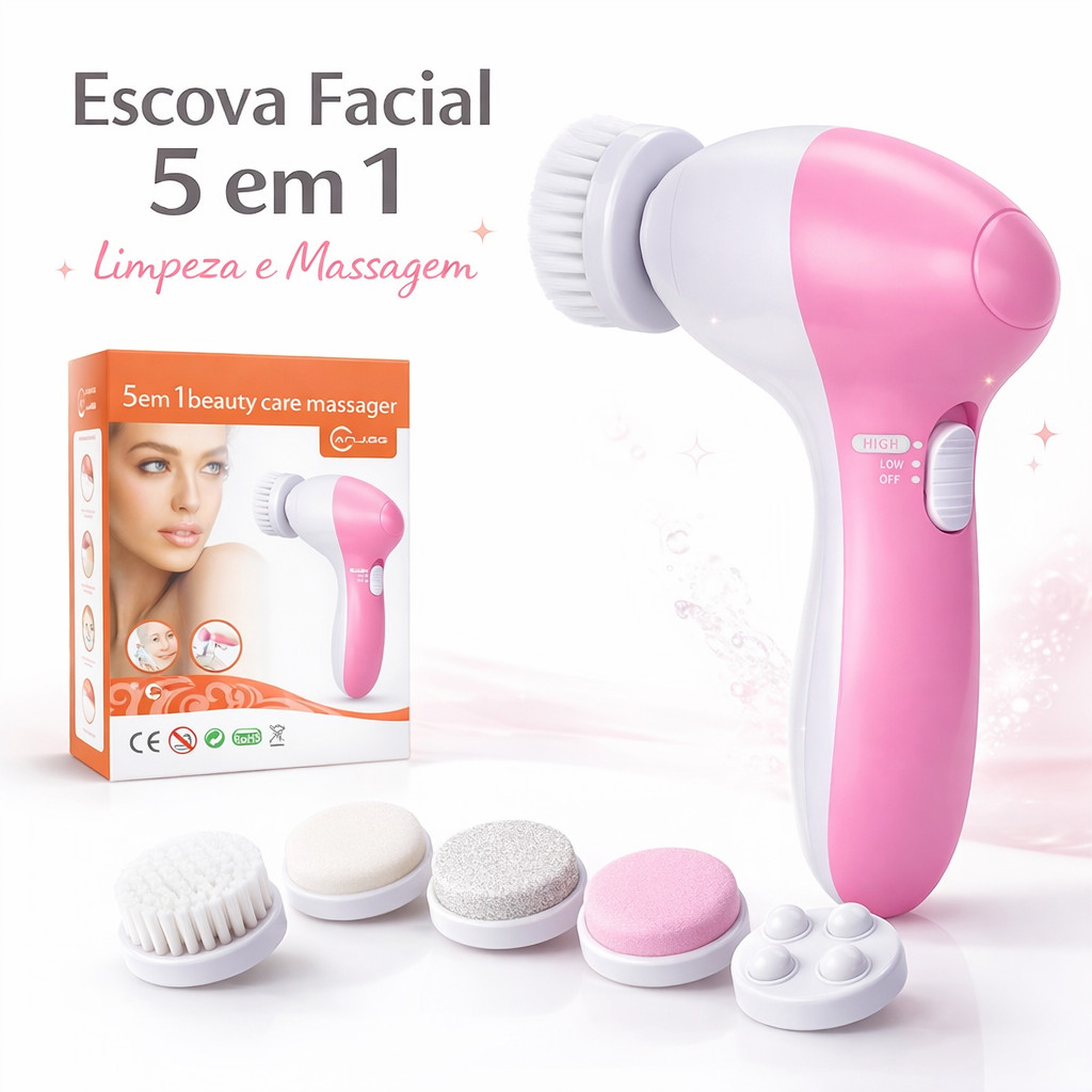 Escova de Limpeza Facial Elétrica 5 em 1 Massageador Facial Portátil