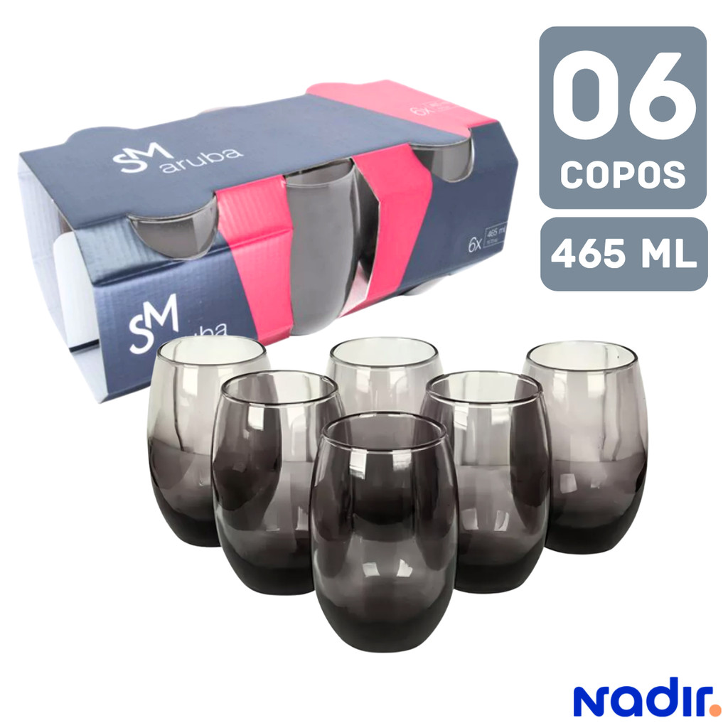 Jogo De Copos Vidro 6 peças Fumê 465ml Aruba Nadir