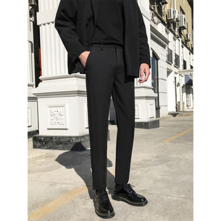 Negócios Formal Wear calças de terno reto juventude na moda All-Match preto calças masculinas primavera verão Casual per