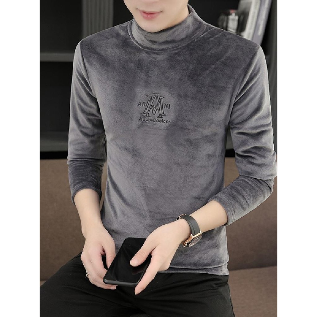 W inverno roupa interior masculina ouro veludo roupas térmicas masculino gola alta escovado engrossado camisa de fundo d