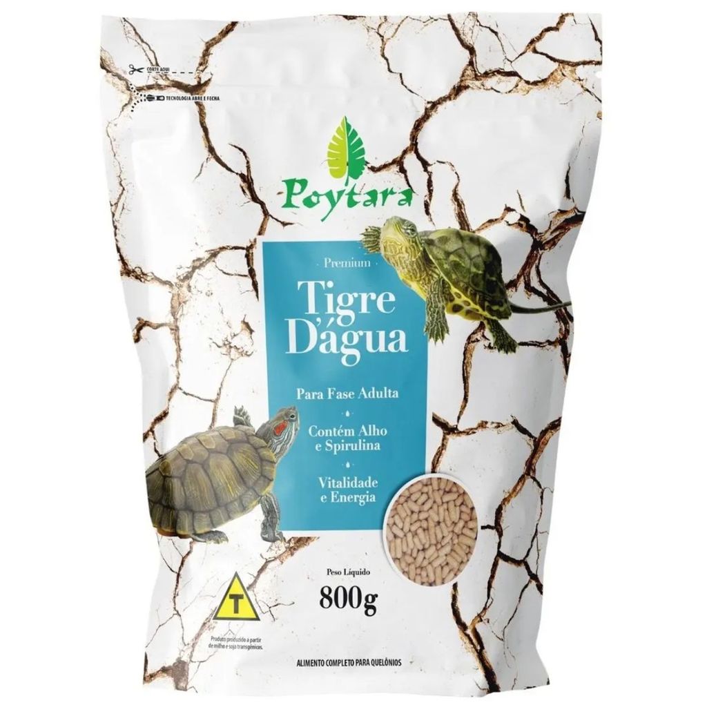 Raçao Poytara Tigre D'água 800g Tartaruga Aquática Aquário