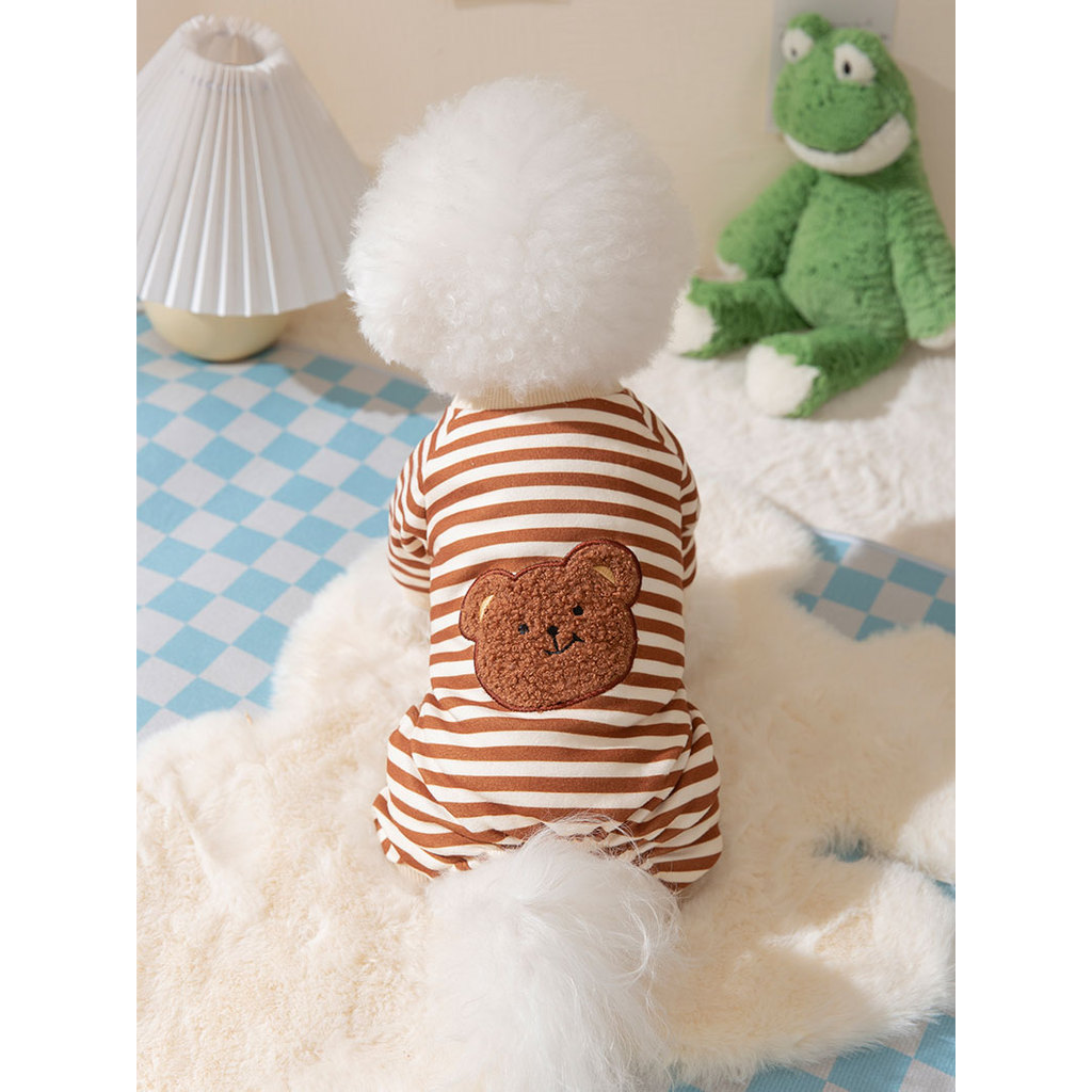 Urso bonito listrado de quatro patas Homewear primavera verão fino Teddy Bichon Schnauzer Poodle roupas para cães de est