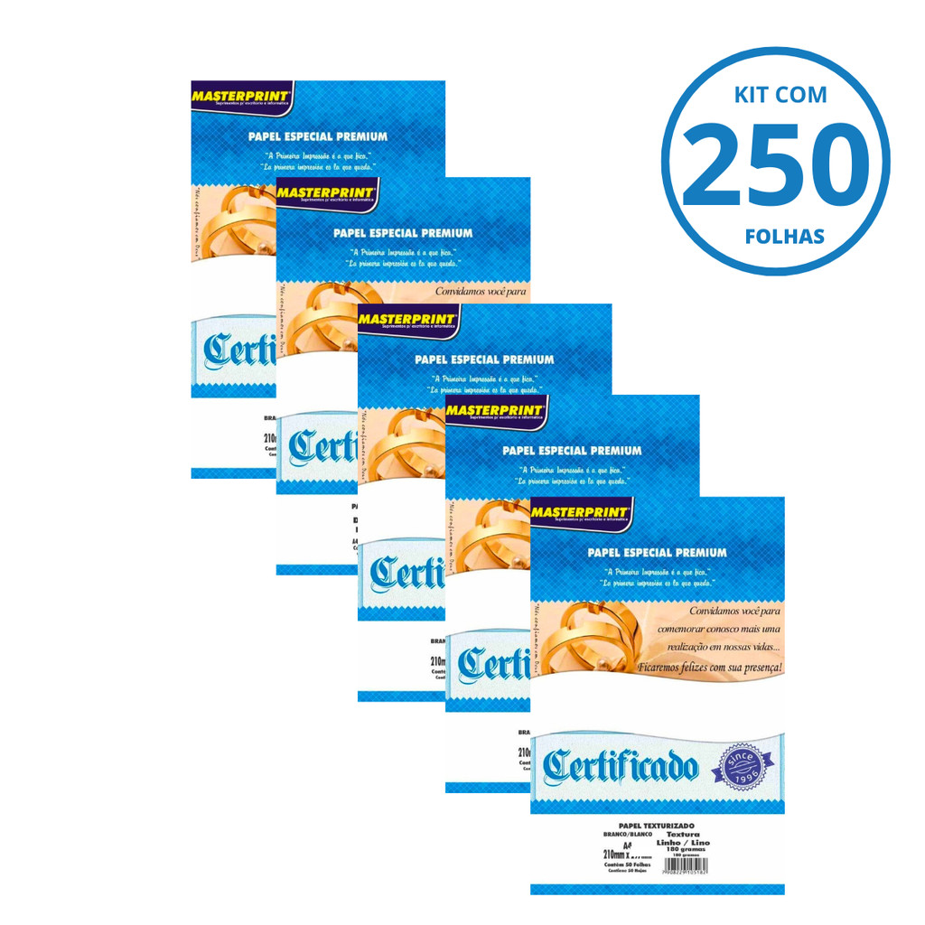 Kit Papel Branco Premium Linho 180g A4 - MASTERPRINT Kit:Com 250