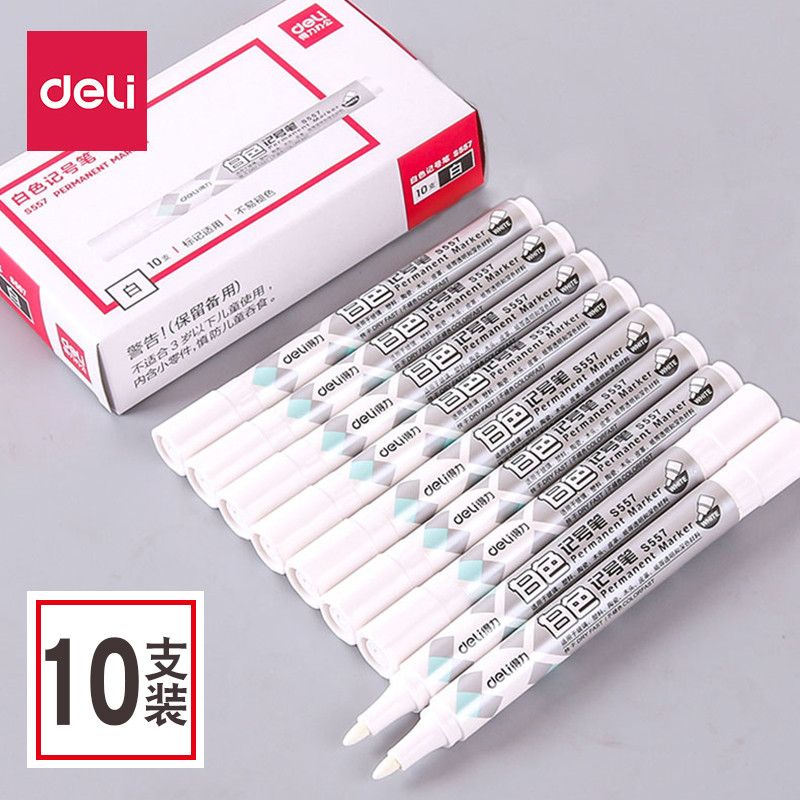 Deli marcador branco de secagem rápida caneta à base de óleo caneta de cabeça grande caneta de pneu à prova d'água não é
