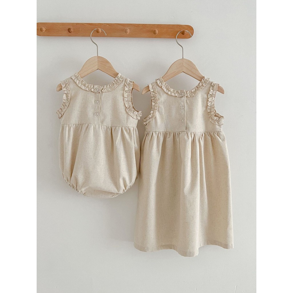 Irmãs vestido feminino um grande uma menina Mori vestido de princesa 2026 novo estilo verão bebê colete macacão