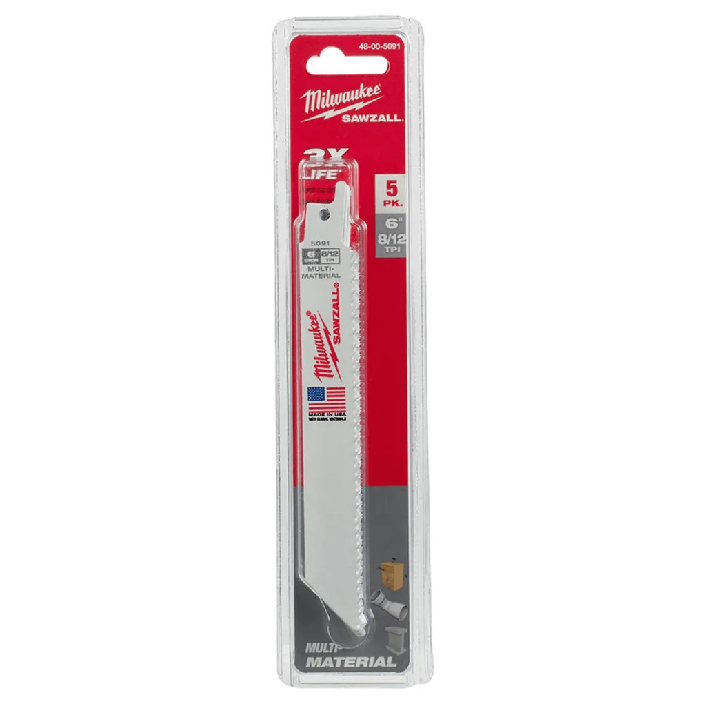 Lâmina de Serra Sabre Milwaukee 6" 8-12 TPI - Uso Geral - Pacote com 05 Unidades