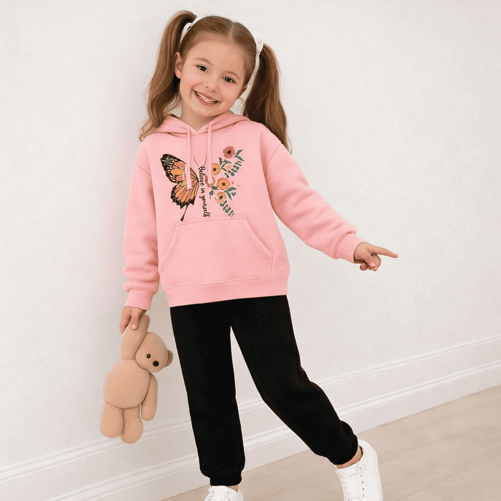 Conjunto Infantil de Moletom Flanelado Peluciado Blusa de Frio com Capuz e Calça Agasalho Quentinho Inverno