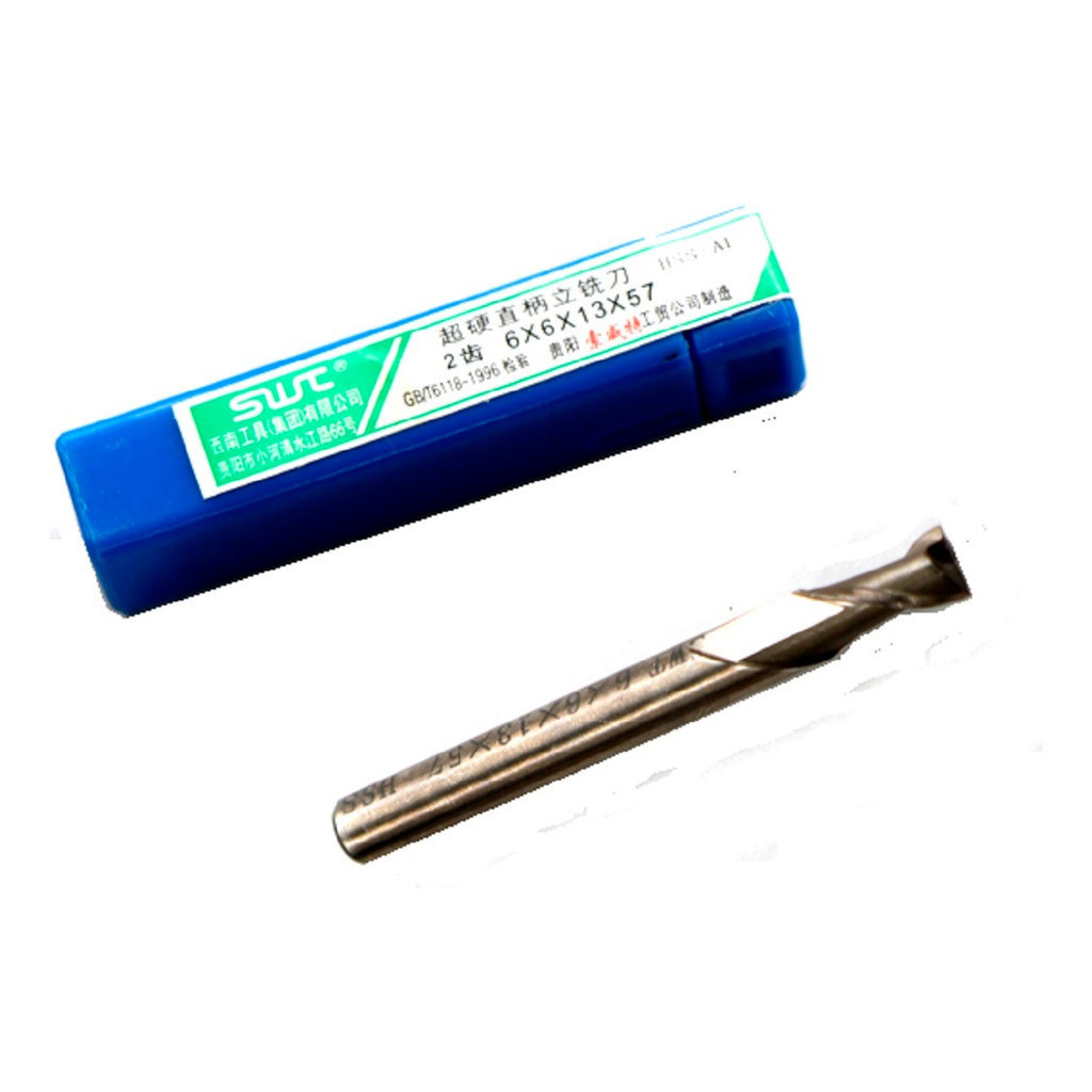 1 Fresa Topo Hss AL 6mm 2 Cortes Aço Rapido 6x6x13x57mm 6mm x 6mm x 13mm x 57mm Broca Precisão