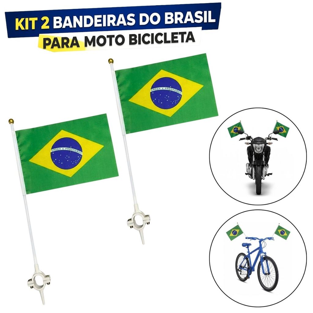 Kit 2 Bandeiras Do Brasil Para Guidão De Moto Bicicleta Copa Do Mundo Torcedor