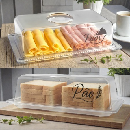 Porta Pão Forma Frios Acrílico Retangular 28x15 Personalizado - Kit ou Individual