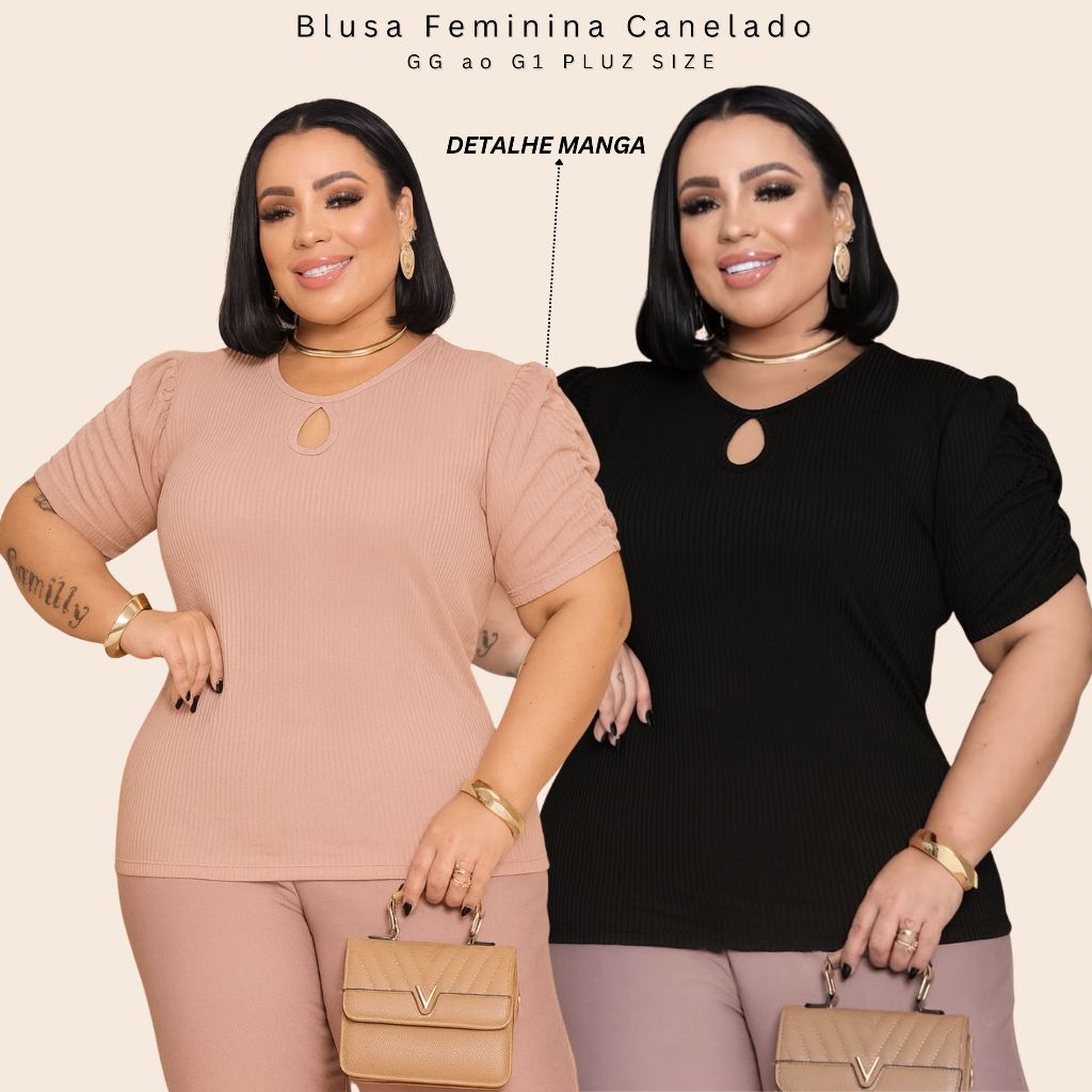 Kit 2 Blusa Feminina Estilosa Plus size Variadas Tecido Canelado Confortável Primavera Verão GG e G1
