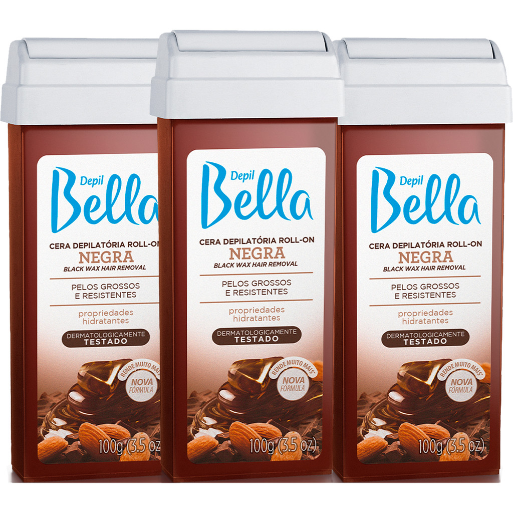3 Cera Depilatória Refil Roll-On Negra Depil Bella 100g