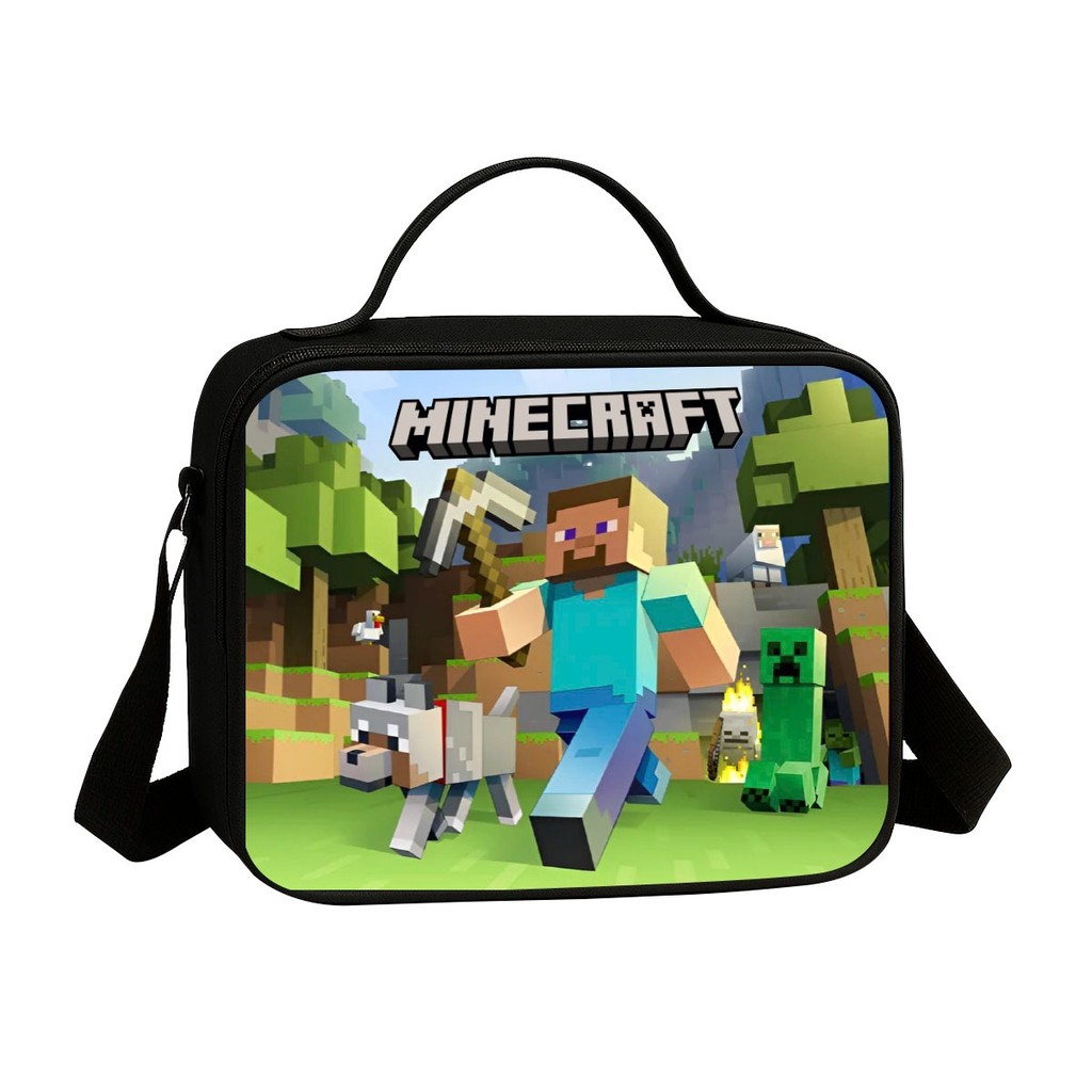 Mochila Simples e Lancheira Termica Escolar Infantil Menino Game Avulsa ou Kit Craft Jogo Mine