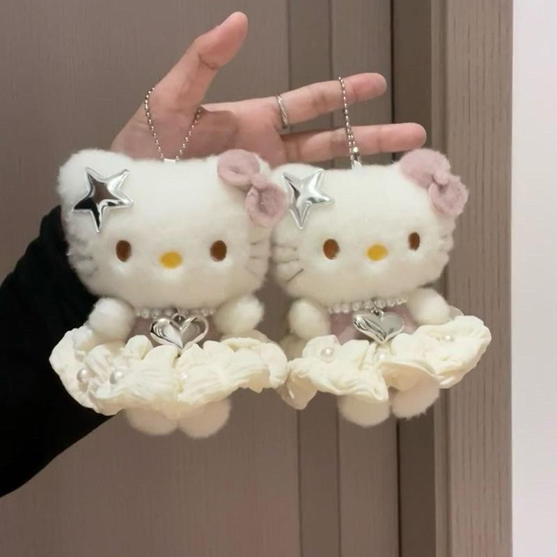 [largeloohg] Kawaii Sanrio Hello Kitty Chaveiro Pingente Desenhos Animados Brinquedos De Pelúcia Princesa Vestido De Ren em Oferta na Shopee