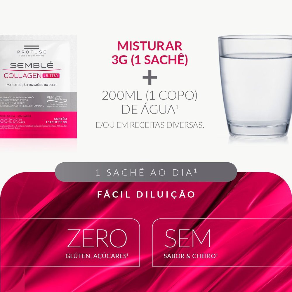 Detalhes do Profuse Semblé Collagen Ultra Colágeno 30 sachês de 3g
