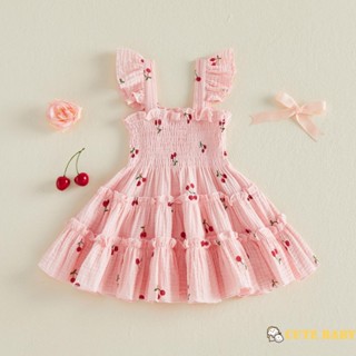 Eph-Kids Vestido Infantil Para Meninas Verão Manga Voadora Gola Quadrada Estampa Cereja Regata Em Camadas,0-5 Anos em Oferta na Shopee