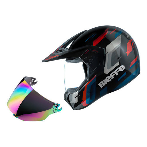 Capacete Moto Bieffe 3sport Horizon + Viseira Camaleão Preto Brilho/Vermelho Horizon 56
