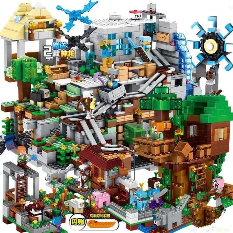2300 Peças Blocos de Montar Meu Mundo - Base, Casa na Árvore e Moinho, Brinquedo Educativo, Presente para Meninos
